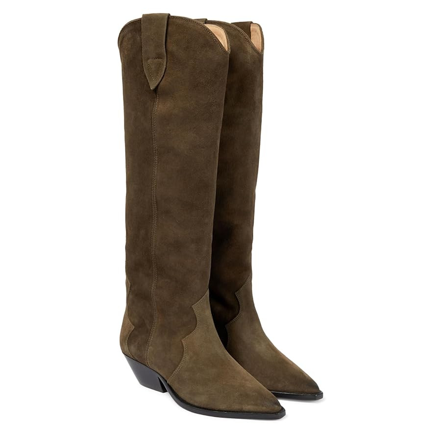 Suede Knee High Boots for Women Pointed Toe Cowboy Boots Chunky Low Heels Tall Long Boots Dressy ... | Amazon (US)