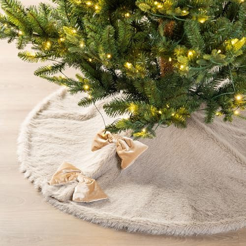 Glitzhome 48" D Reversible Christmas Tree Skirt, Large Faux Fox Fur/Korean Fleece Xmas Tree Skirt... | Amazon (US)