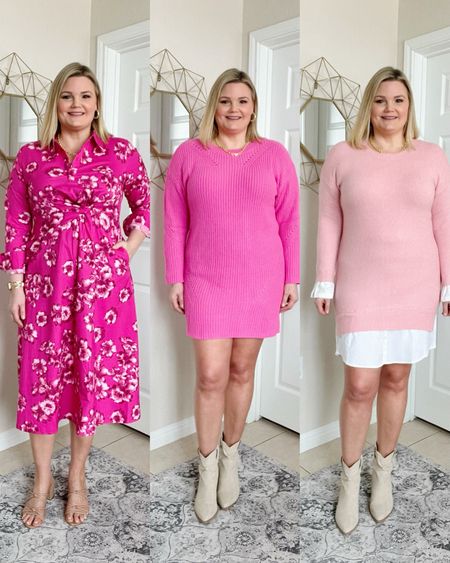 Walmart pink dresses for Valentine’s Day, Spring, Easter, work, etc! Floral dress fits true to size, I’m in the large. Bright pink sweater dress fits TTS but it’s short so may not be made for taller people. Light pink combo dress fits a little small, I’m in the large but need the XL. Workwear  

#LTKmidsize #LTKover40 #LTKSeasonal