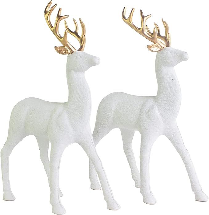 GEDLIRE Christmas Reindeer Figurine Decoration 2 Pcs, Winter Holiday Elk Resin Lucky Deer Ornamen... | Amazon (US)