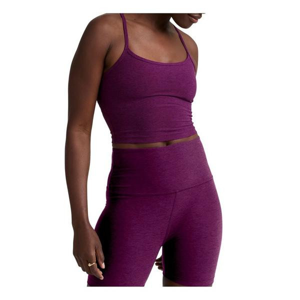 Women's Beyond Yoga Spacedye Slim Racerback Cropped Scoop Neck Tank Top XLarge Aubergine-Beet | Scheels Sports