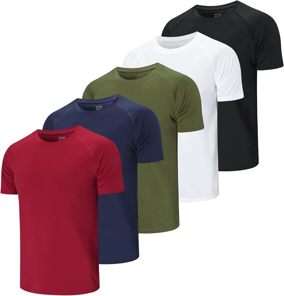 Cimic 5/3 Pack Running Top Men Casual Shirts Workout Plain Gym Moisture Wicking Active Athletic S... | Amazon (US)