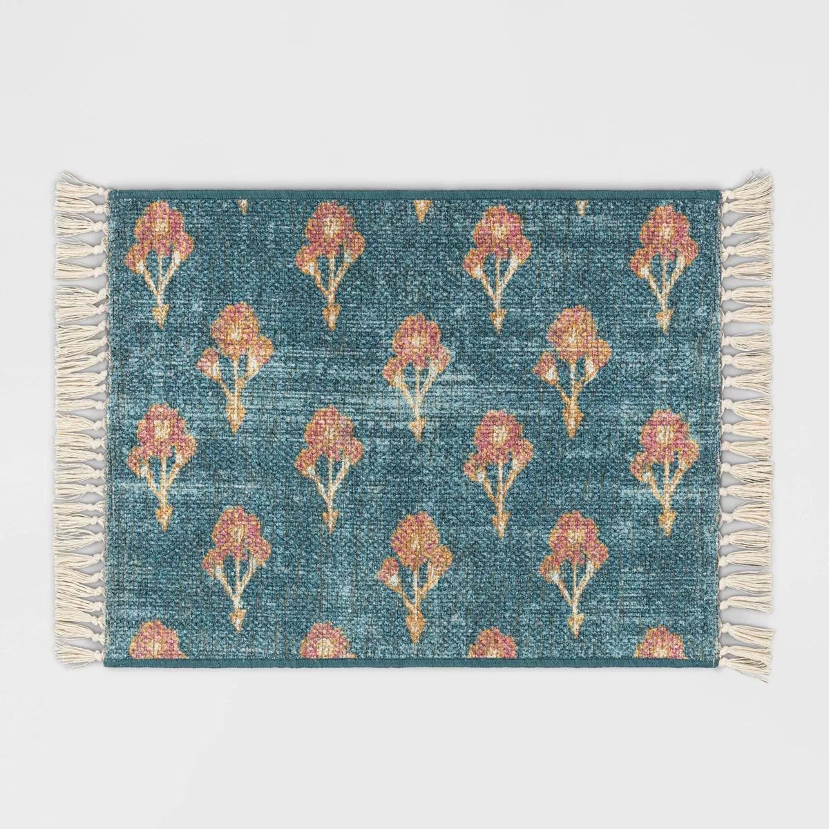 Floral Block Printed Blue Rug Blue - Threshold™ | Target