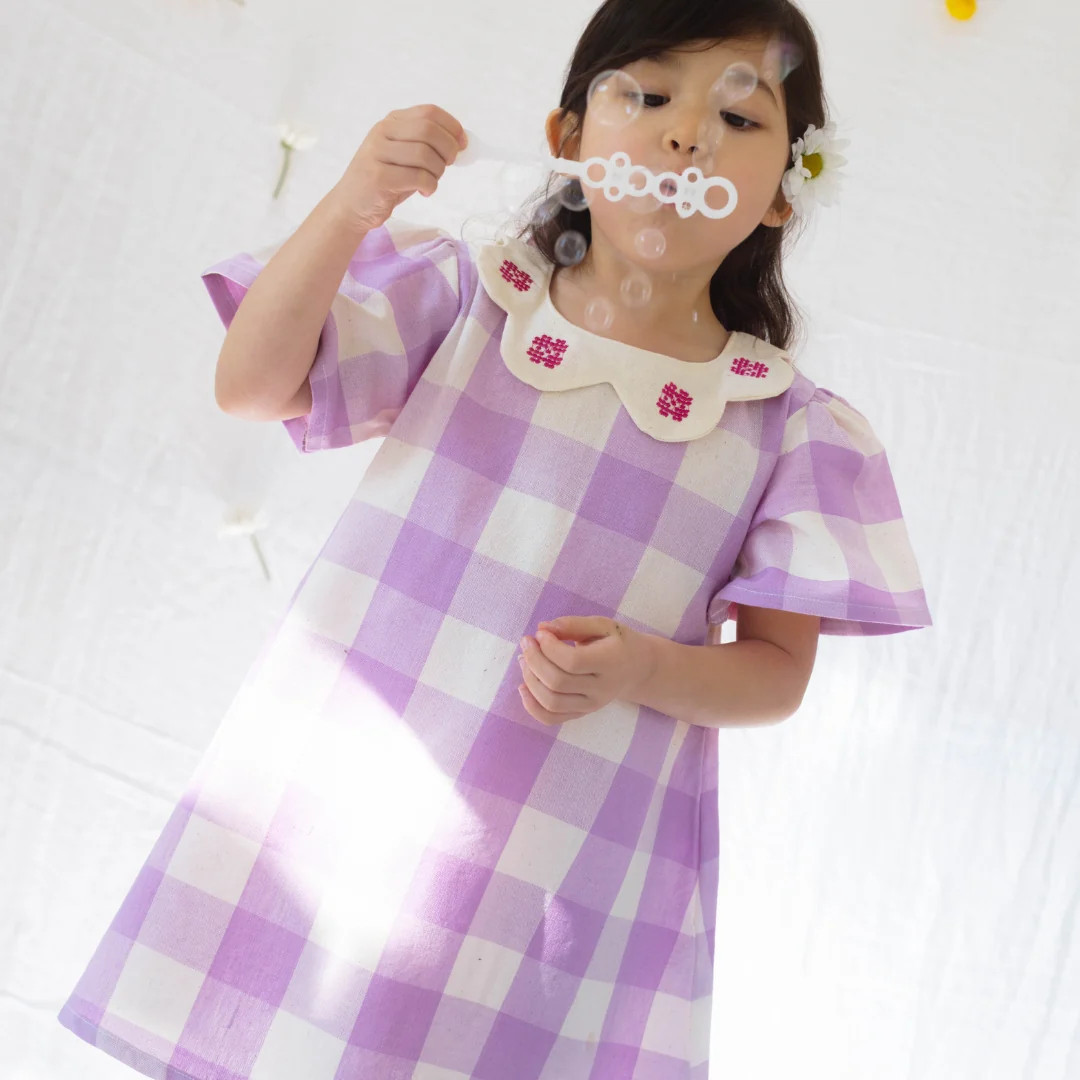 Franny Girl Dress in Lilac Gingham | Folklore Las Niñas