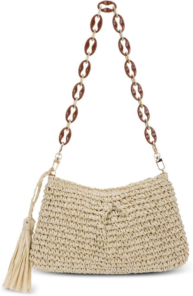 Emprier Straw Woven Shoulder Bags for Women Tote Handbags Summer Beach Purse | Amazon (US)