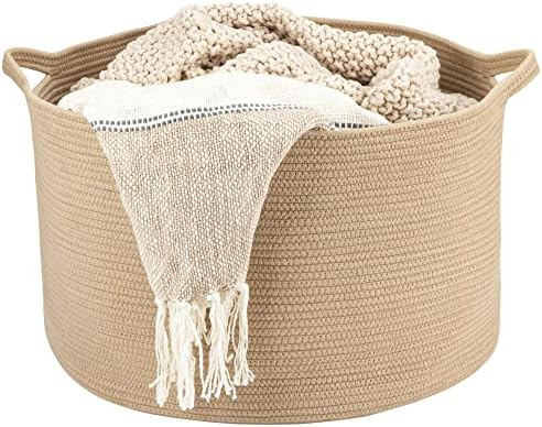 XXL Cotton Rope Basket (22”x14”), Honey, 100% Natural Cotton, Extra Large Woven Storage Baske... | Amazon (US)