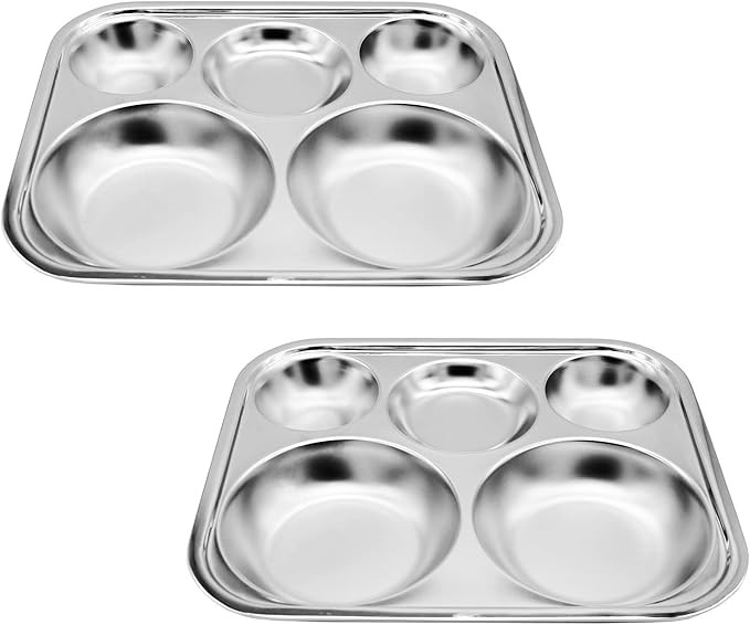 Korean Stainless Steel Divided Plates, Food Grade 304 Tray Large Size for Adults, Teens, Picky Ea... | Amazon (US)