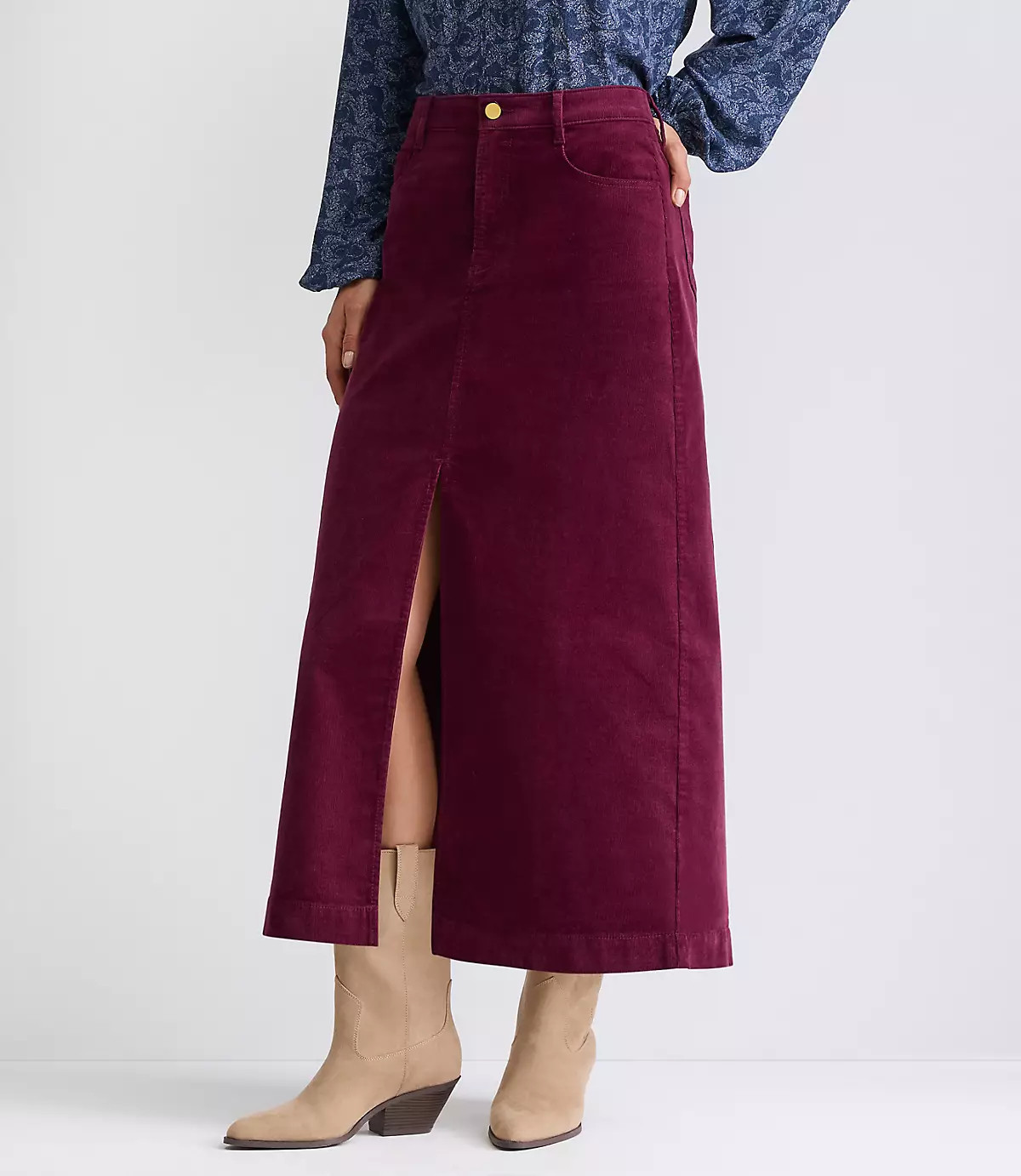 Brushed Corduroy Midi Skirt | LOFT