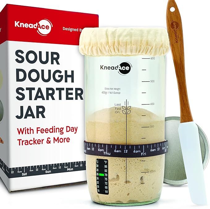 Amazon.com: Kneadace Sourdough Starter Jar With Date Marked Feeding Band, Thermometer, Sourdough ... | Amazon (US)