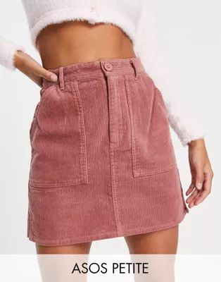 ASOS DESIGN Petite cord patch pocket mini skirt in pink | ASOS (Global)