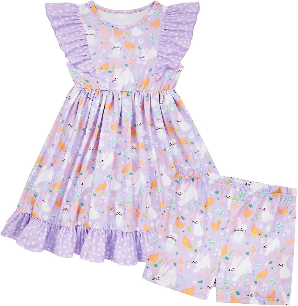 Enlifety 2-6T Toddler Girls Summer Dress Ruffle Sleeve Casual Dresses with Matching Shorts | Amazon (US)