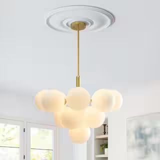 Kateo Modern 13-Light Gold Tiered Chandelier with Opal Glass Globe Shades | The Home Depot