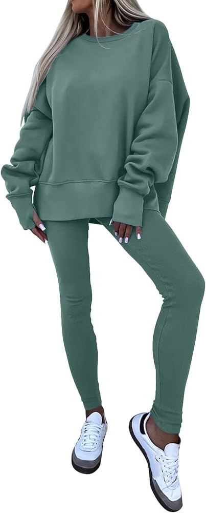 Sweatsuit for Women Casual Two Piece Outfits Oversized Pullover Sweatshirts with Thumb Hole Slit ... | Amazon (US)
