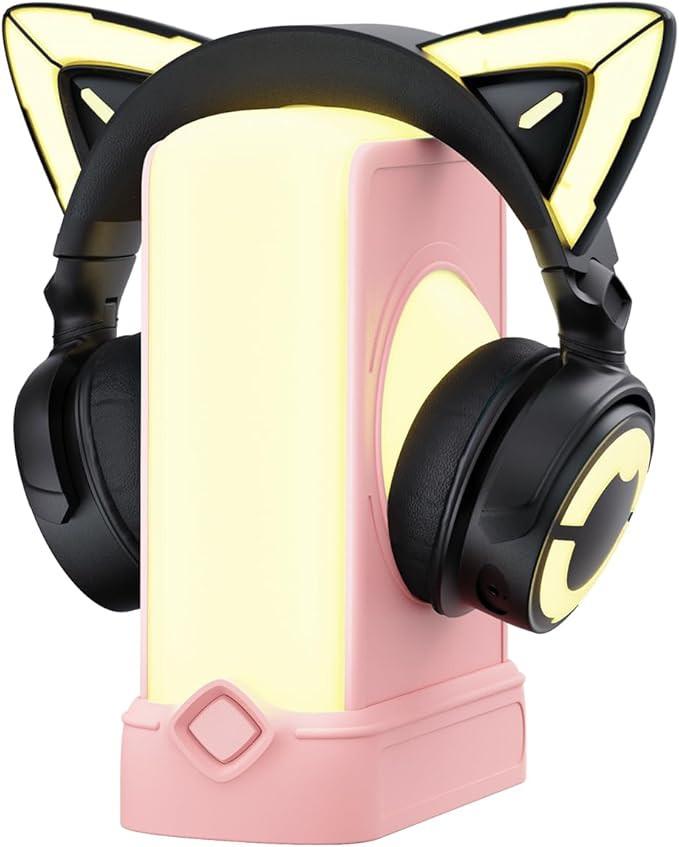 YOWU RGB Cat Ear Headphones 4GS Black and Crystal Headphone Stand Pink, Accessories for The Ultim... | Amazon (US)
