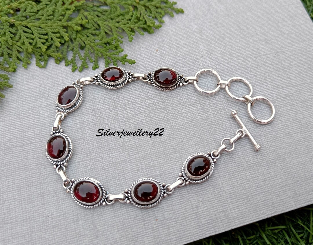 Garnet Bracelet, 925 Sterling Silver, Vintage Style Bracelet, Red Stone Bracelet, Girls Bracelet,... | Etsy (US)