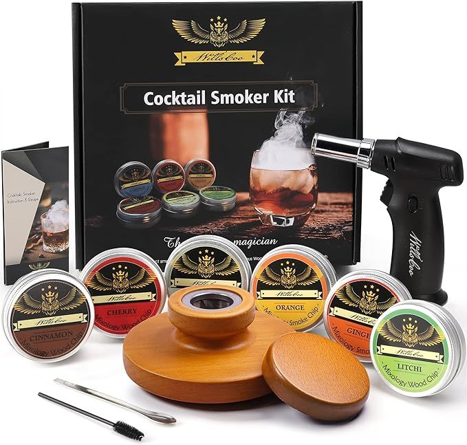 Cocktail Smoker Kit with Torch for Whiskey & Bourbon, Old Fashioned Smoker Set 6 Flavor of Wood C... | Amazon (US)