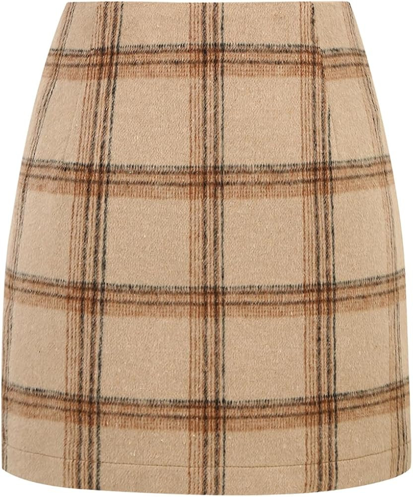IDEALSANXUN Womens High Waist Plaid Skirt Bodycon Pencil Wool Mini Skirts | Amazon (US)
