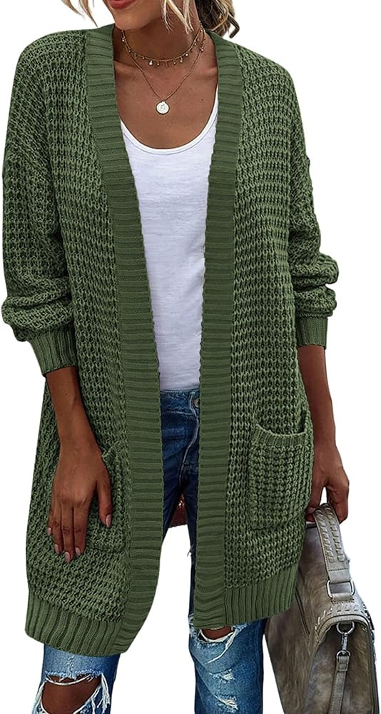 Zeagoo Women's 2024 Fall Open Front Cardigan Long Batwing Sleeve Chunky Knit Sweater Loose Outerw... | Amazon (US)