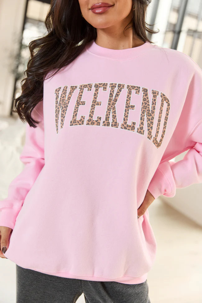Weekend Leopard Light Pink Graphic Sweatshirt | Pink Lily