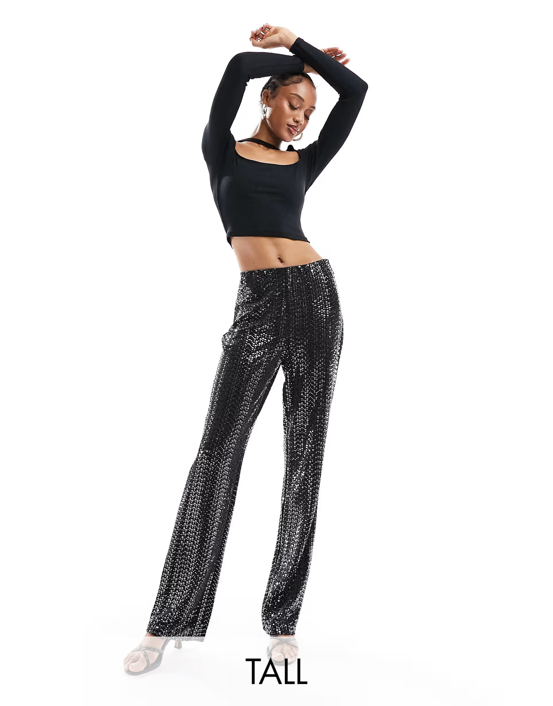 Pieces Tall - Broek met hoge taille en lovertjes in zwart | ASOS (Global)