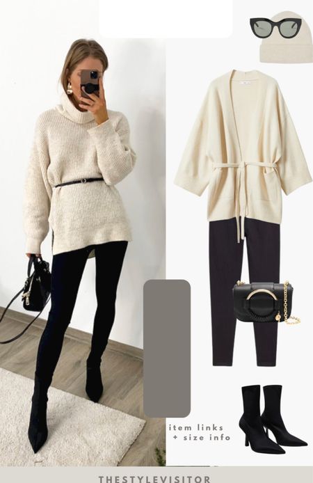 Very simple black legging outfit with oversized cream jumper. You can add a belt or pick up a cardigan like I suggested. Also suggested a few cream coats. Read the size guide/size reviews to pick the right size.

Leave a 🖤 to favorite this post and come back later to shop

#blacklegging #sock boots #cream jumper #winter outfit

#LTKeurope #LTKstyletip #LTKSeasonal