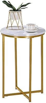 Bonnlo Round Side Table Modern End Table Living Room White Faux Marble Nightstand with Gold Metal... | Amazon (US)