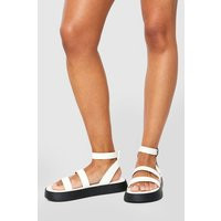 Womens Triple Strap Chunky Sandals - White - 5 | boohoo (US & Canada)