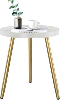 Round Side Table, Wooden Tray Table with Metal Tripod Stand, 3 Gold Legged White Table, Accent Ta... | Amazon (US)