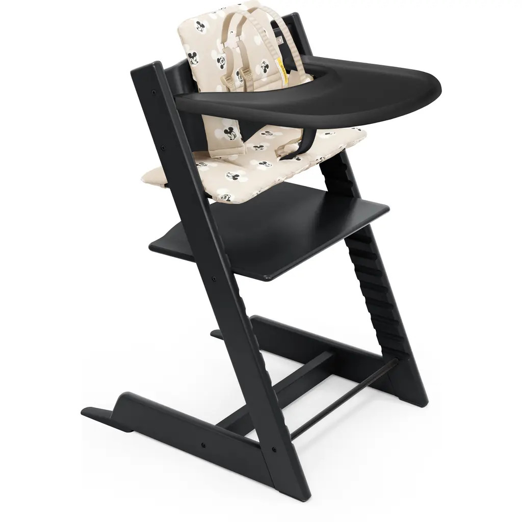 Stokke Tripp Trapp® Highchair, Baby Set, Cushion & Tray Set in Black/Mickey Cushion at Nordstrom | Nordstrom