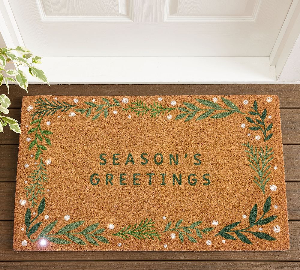 Season's Greetings Light Up Doormat | Pottery Barn (US)
