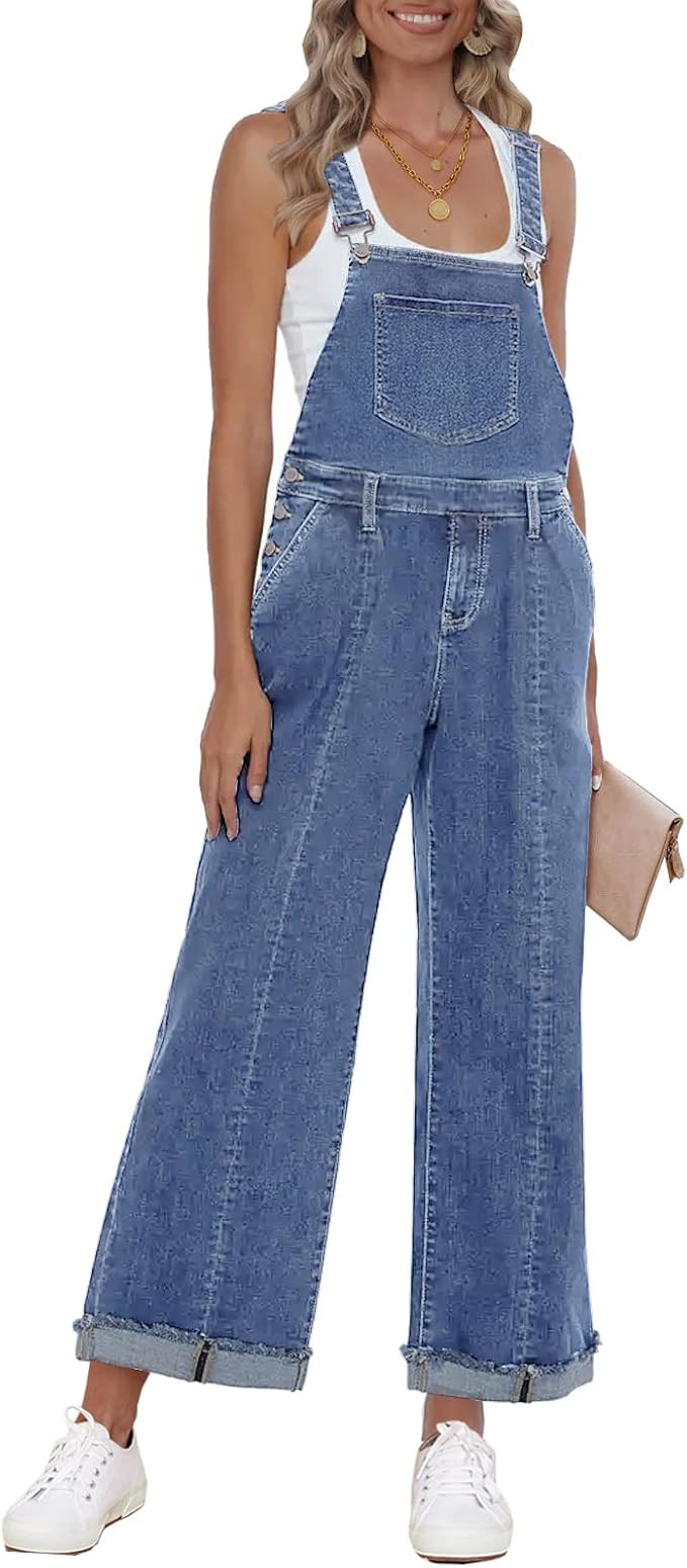 Vetinee Womens Overalls Denim Loose Fit Wide Leg Bib Stretch Baggy Jeans Jumpsuit Y2K Comfy | Amazon (US)