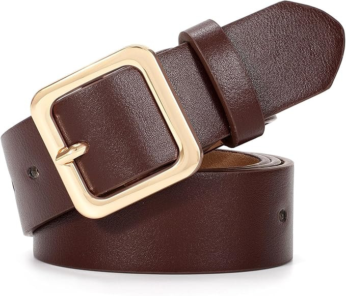 XZQTIVE Women’s Leather Belts for Jeans Pants Dresses Fashion Ladies Black Belt with Square Buc... | Amazon (US)