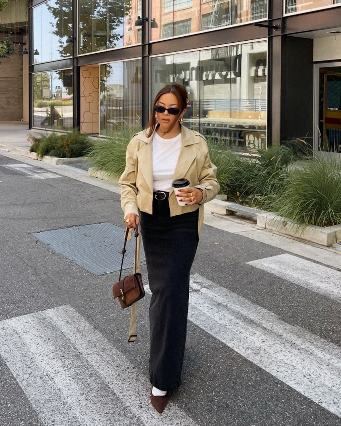 Cropped trench coat and denim maxi skirt outfit for fall fashion, fall outfits, fall outfit ideas 

#LTKFallSale #LTKSaleAlert #LTKStyleTip