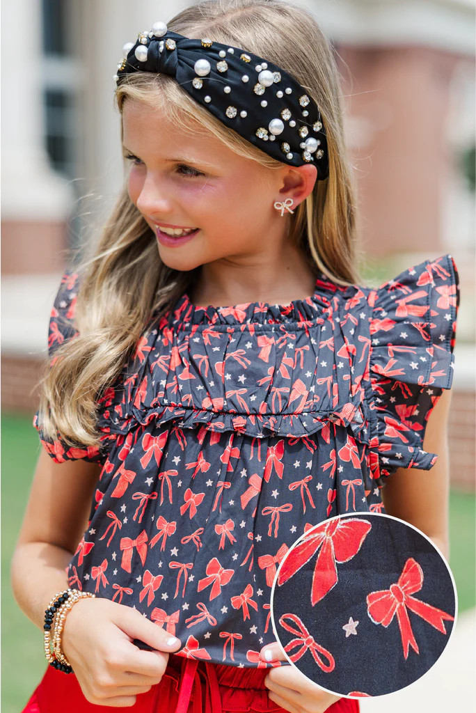 Girls: The Layla Black and Red Bows and Stars Blouse | The Mint Julep Boutique