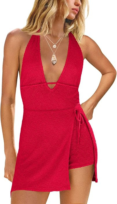 Yanekop Womens Romper Dress with Shorts Underneath Summer Short Jumpsuits Open Back Sexy Beach Vacation Dresses | Amazon (US)