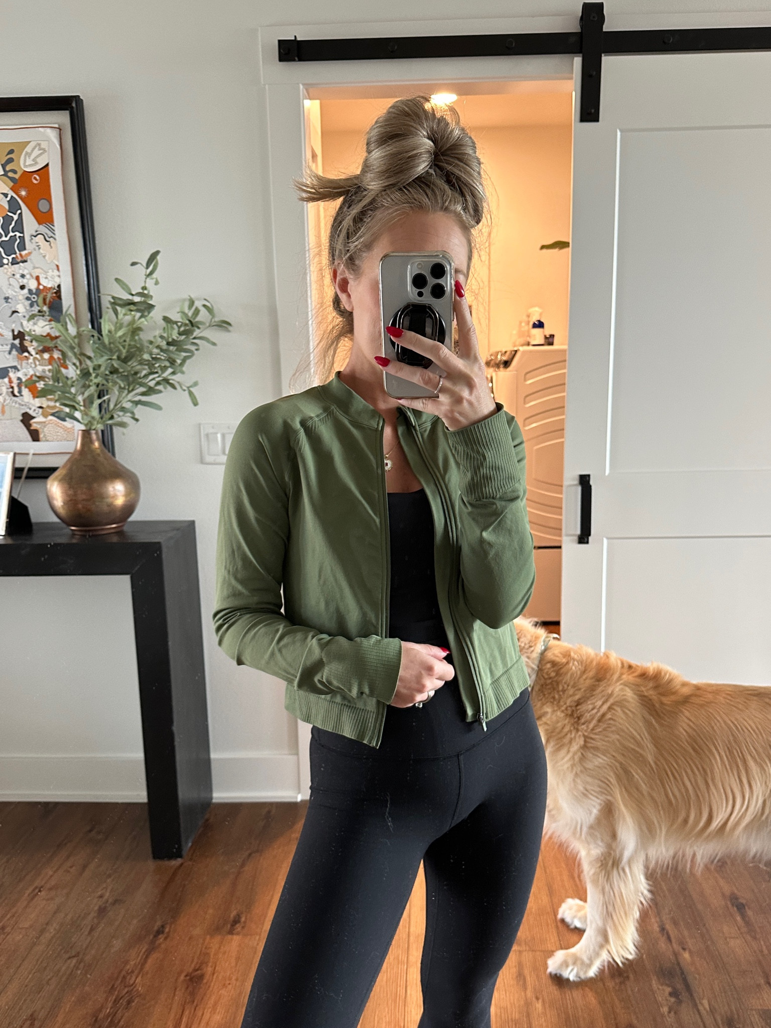 This jacket is a great thicker material and can be worn open like I have it here or zipped up as a top as well, perfect for layering under a vest for a fall outfit. I sized up to a medium! 

#LTKSeasonal #LTKFindsUnder50 #LTKActive
