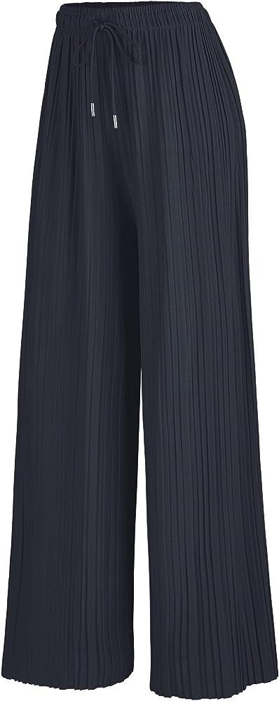 Lock and Love Womens Pleated Wide Leg Palazzo Maxi Pants with Drawstring or Elastic Band | Amazon (US)