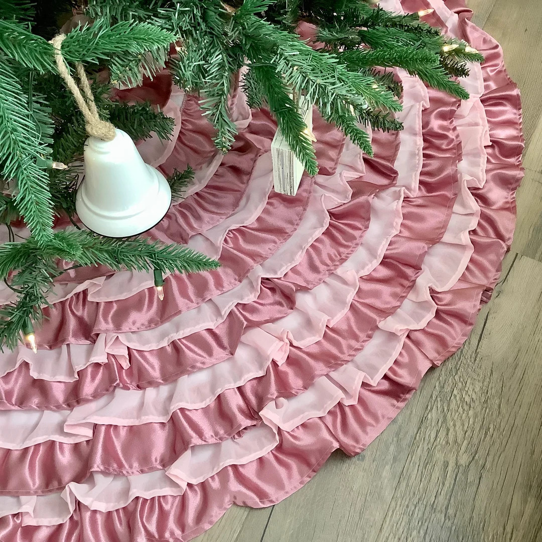 Elegant Blush Pink Christmas Tree Skirt, Chiffon and Satin Christmas Tree Skirt, Extra Large Pink... | Etsy (US)