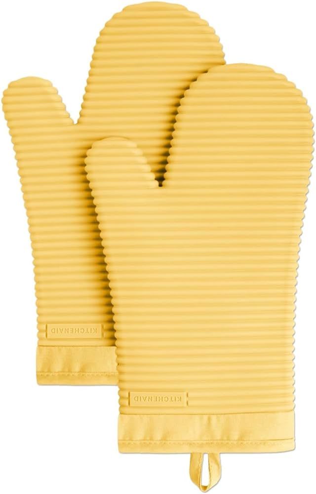 KitchenAid Ribbed Soft Silicone Oven Mitt Set, Orange Sorbet, 7.5"x13", 2 Count | Amazon (US)