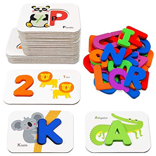 Gojmzo Alphabet Flash Cards, ABC Learning Toys for Kids 3-5, Wooden Letters Number Blocks Sight W... | Amazon (US)
