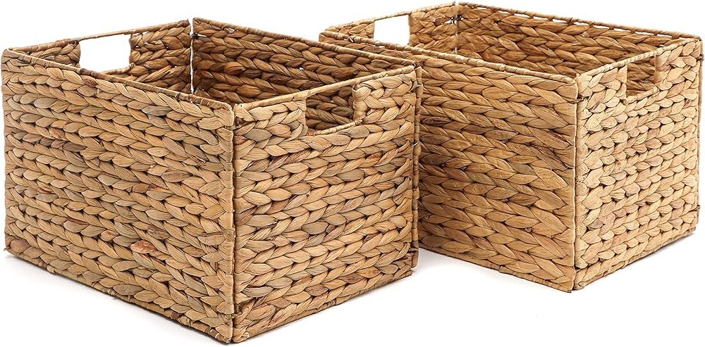 Large Foldable Rectangle Woven Wicker Basket Bins for Storage by Trademark Innovations, Natural (... | Amazon (US)