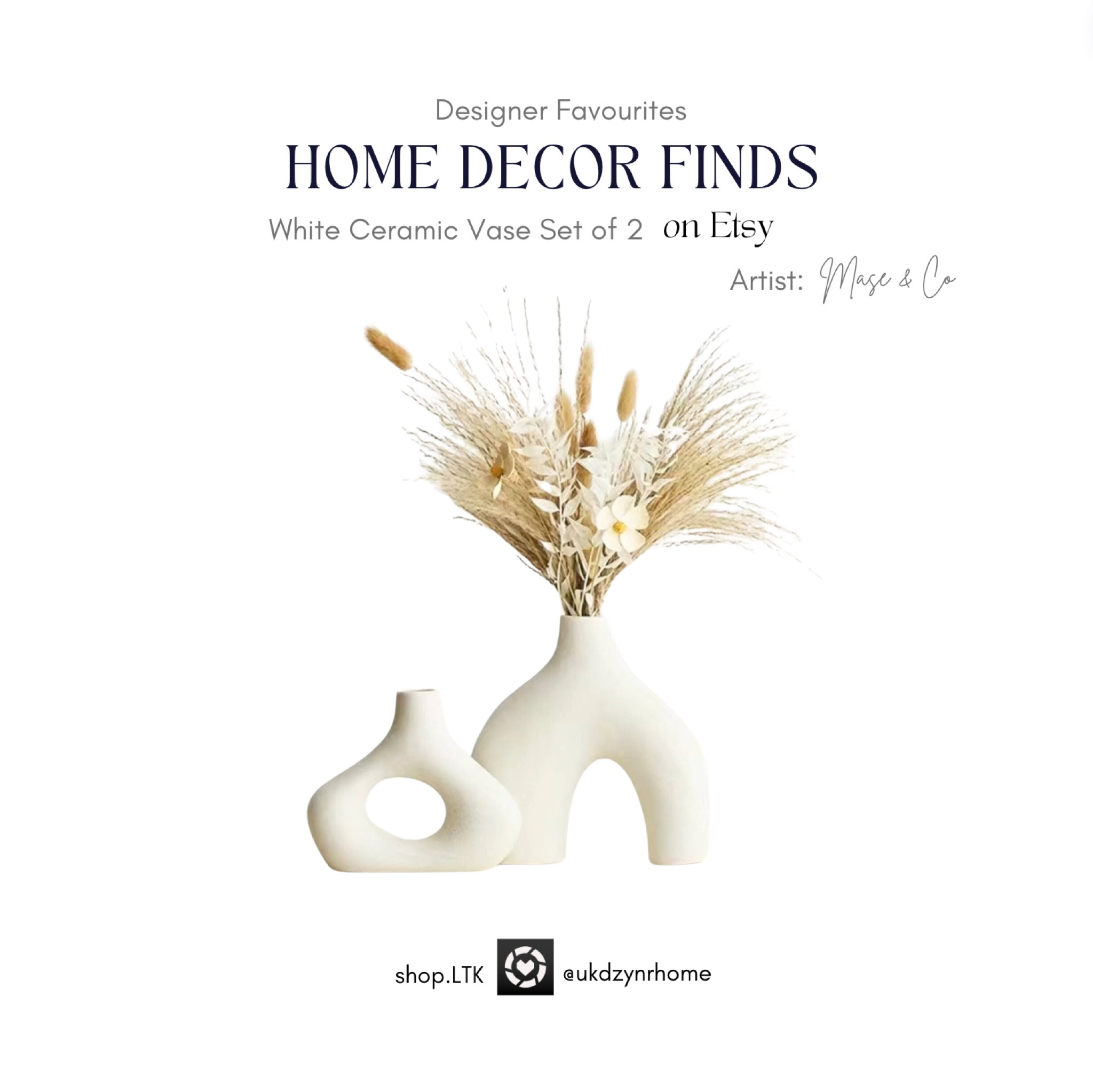 White Ceramic Vase Set of Two on Etsy by Artist Mase & Co.  | Table Top Decor | Etsy | Vases

#LTKHome