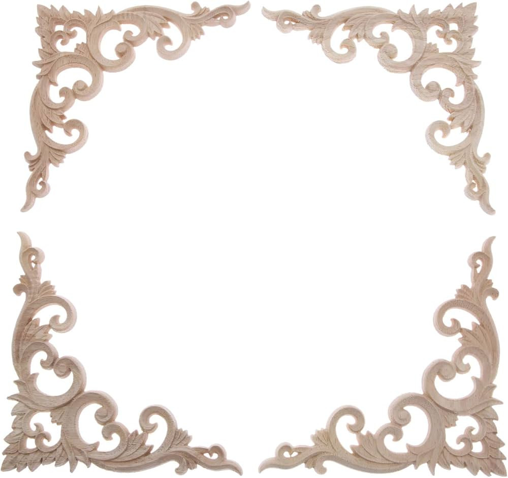 MUXSAM 4Pcs Oak Furniture Applique Corner Onlay, 15x15cm/5.91"x5.91", Unpainted Hand-Carved Home ... | Amazon (US)
