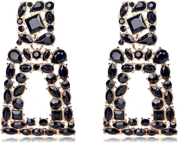 Amazon.com: Rhinestone Rectangle Dangle Earrings for Women Sparkly Crystal Geometric Drop Stateme... | Amazon (US)