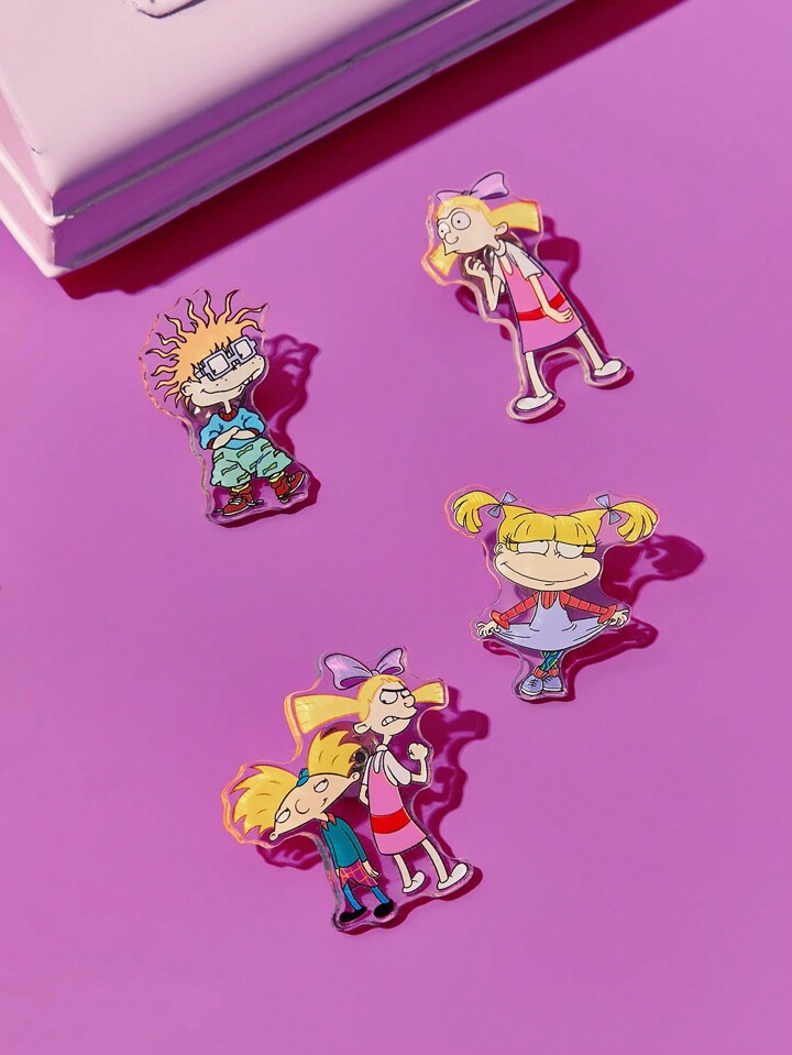 Nick 90s X SHEIN 4pcs/Pack Cartoon Graphic Pin Brooch Set | SHEIN