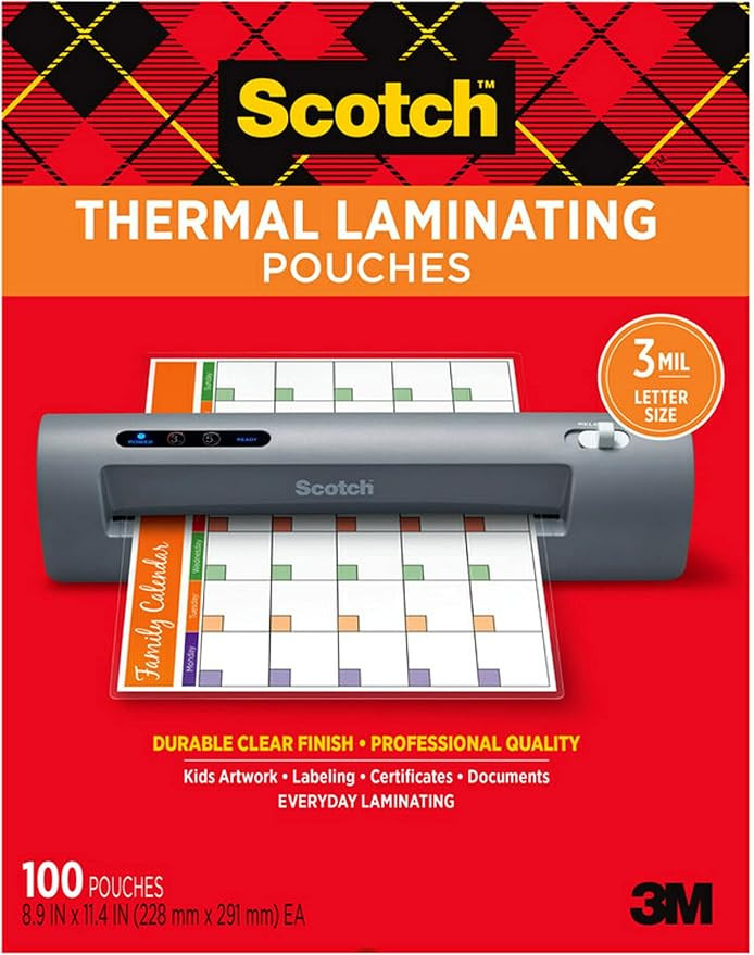 Scotch Thermal Laminating Pouches, 8.9 x 11.4 Inches, Letter Size Sheets | 100-Pack, 3 mil., For ... | Amazon (US)