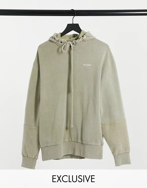 COLLUSION Unisex hoodie with reverse fabric detail in pigment dye | ASOS (Global)
