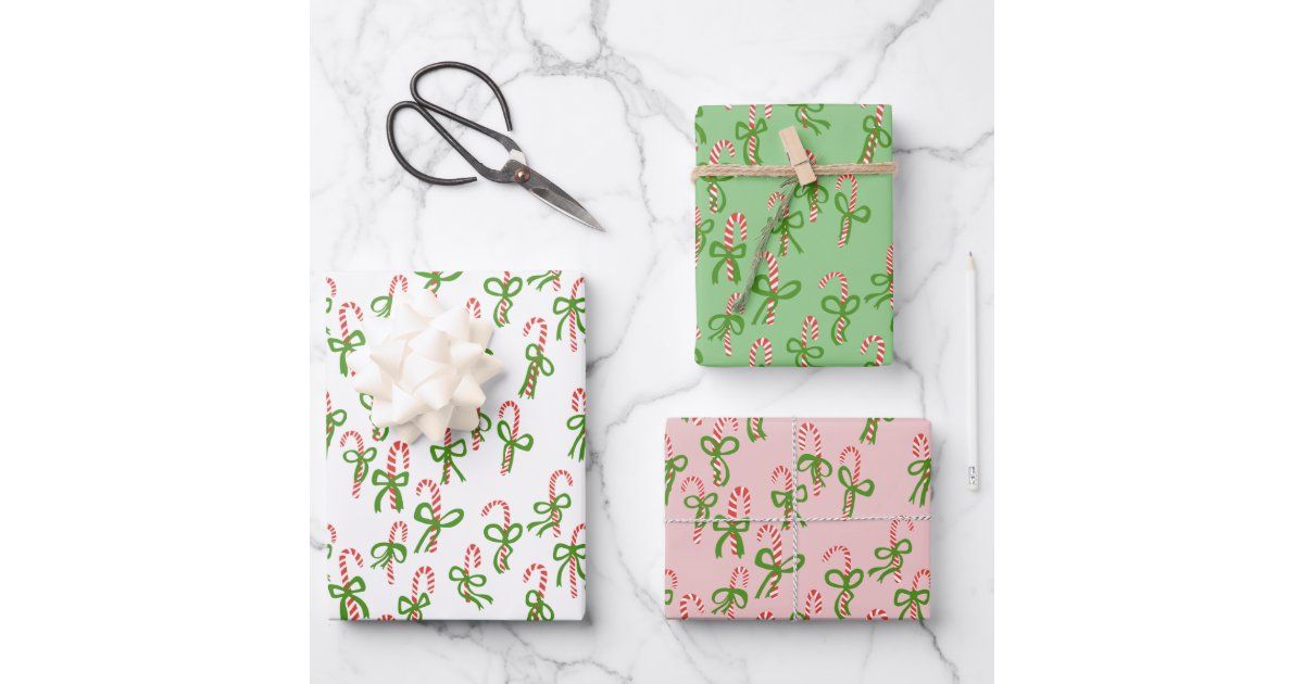 Cute Christmas Candy Canes Xmas Holiday Variety Wrapping Paper Sheets | Zazzle