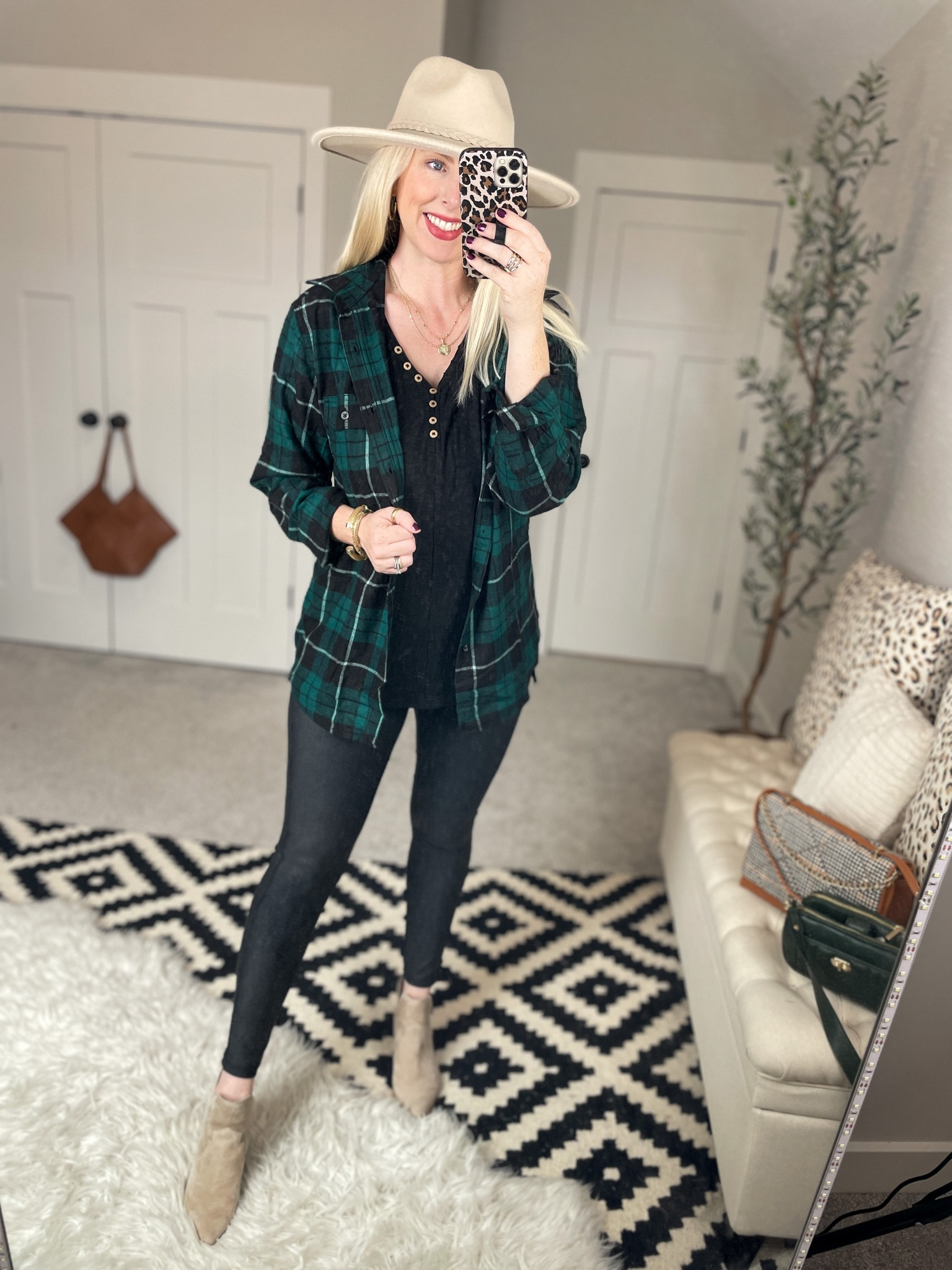 Walmart outfit, Walmart fashion, time and tru, faux leather leggings, plaid flannel, henley tunic

#LTKSeasonal #LTKunder50 #LTKstyletip