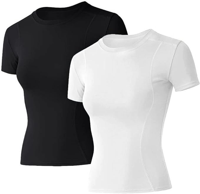 Loovoo Women Workout Shirts 1/2/3 Pack Athletic Compression Tee Dry Fit Yoga Gym Basic Tops | Amazon (US)